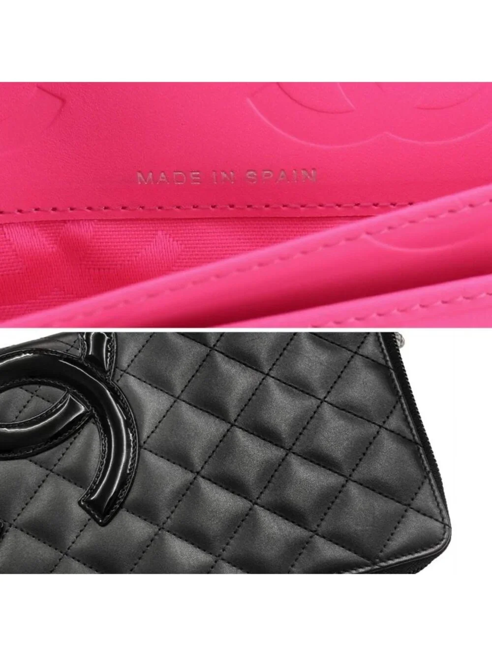 Chanel Cambon Line Zip Around Wallet Calfskin Enamel Black